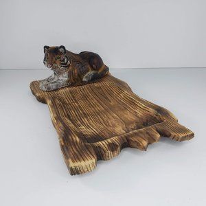 Tiger Wood Decorative Platter Tray Hand Carved Primitive
